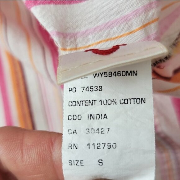 TRUE religion snap pearl button down shirt stripes pink orange western S - Picture 7 of 12
